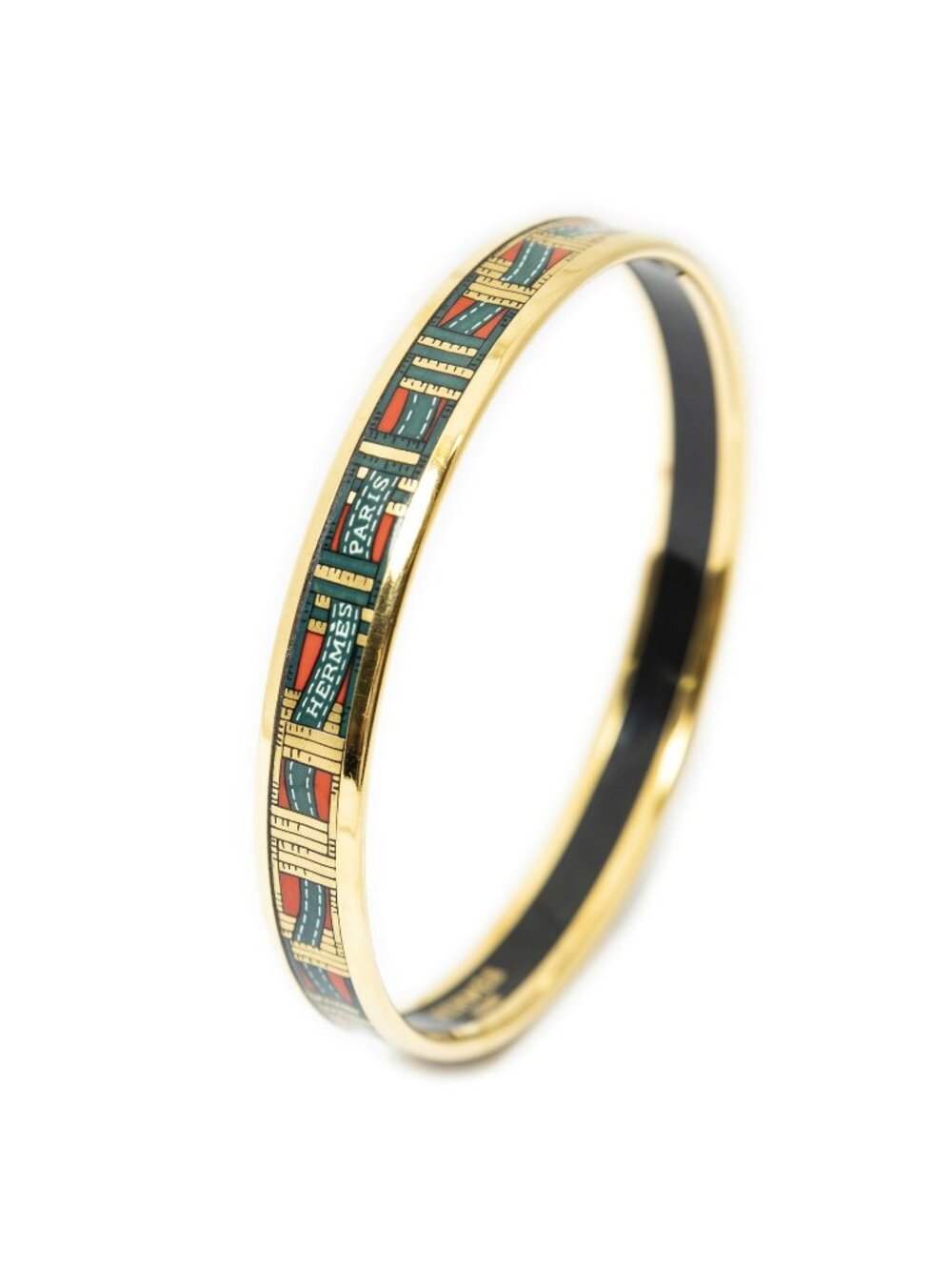 Hermes Enamel Bangle Green Ribbon Motif Bracelet